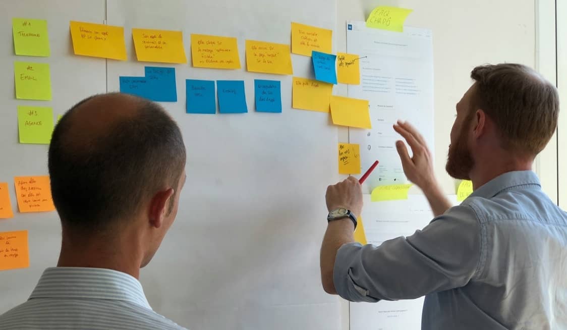 SEO analyts looking at whiteboard